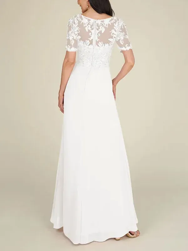 Floor-to-ceiling chiffon lace back zip bridal mom dress