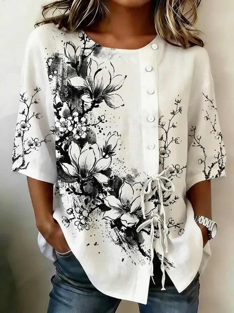 Women's Nashville Floral Ink Wash Printed Button-Down Shirt