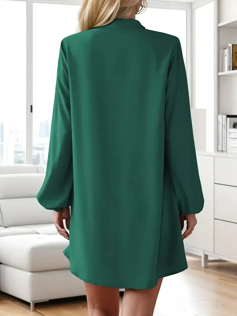 Chic Solid Color V-Neck Long Sleeve Dress
