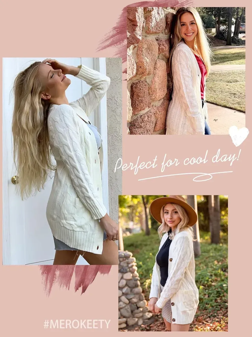 MEROKEETY Women's 2024 Fall Long Sleeve Cable Knit Sweater Open Front Cardigan Button Loose Outerwear