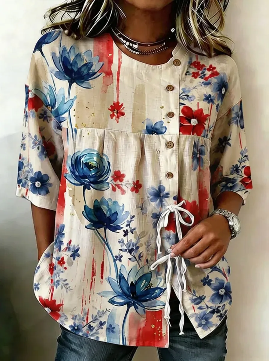 Women's Nashville Floral Watercolor Printed Button-Down Shirt