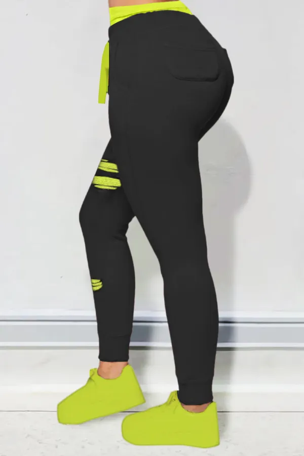 Letter Print Drawstring Ripped Pants