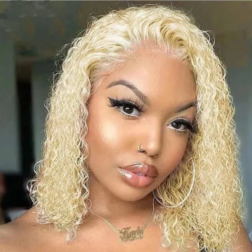Glueless Blonde Curly Wavy 9x6 Flexi-Fit Invisi Drawstring Cap #613 Blonde Bob 100%Human Hair