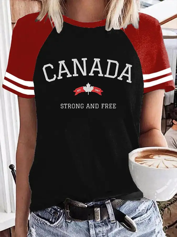 Women’s Canada Strong And Free Print Short Sleeve Casual T-Shirt
