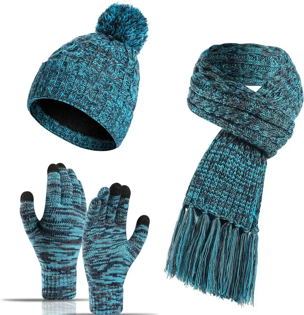 Honnesserry Winter Warm Beanie Hat Scarf and Touchscreen Gloves Set for Womens Skull Caps Neck Scarves with Fleece Lined