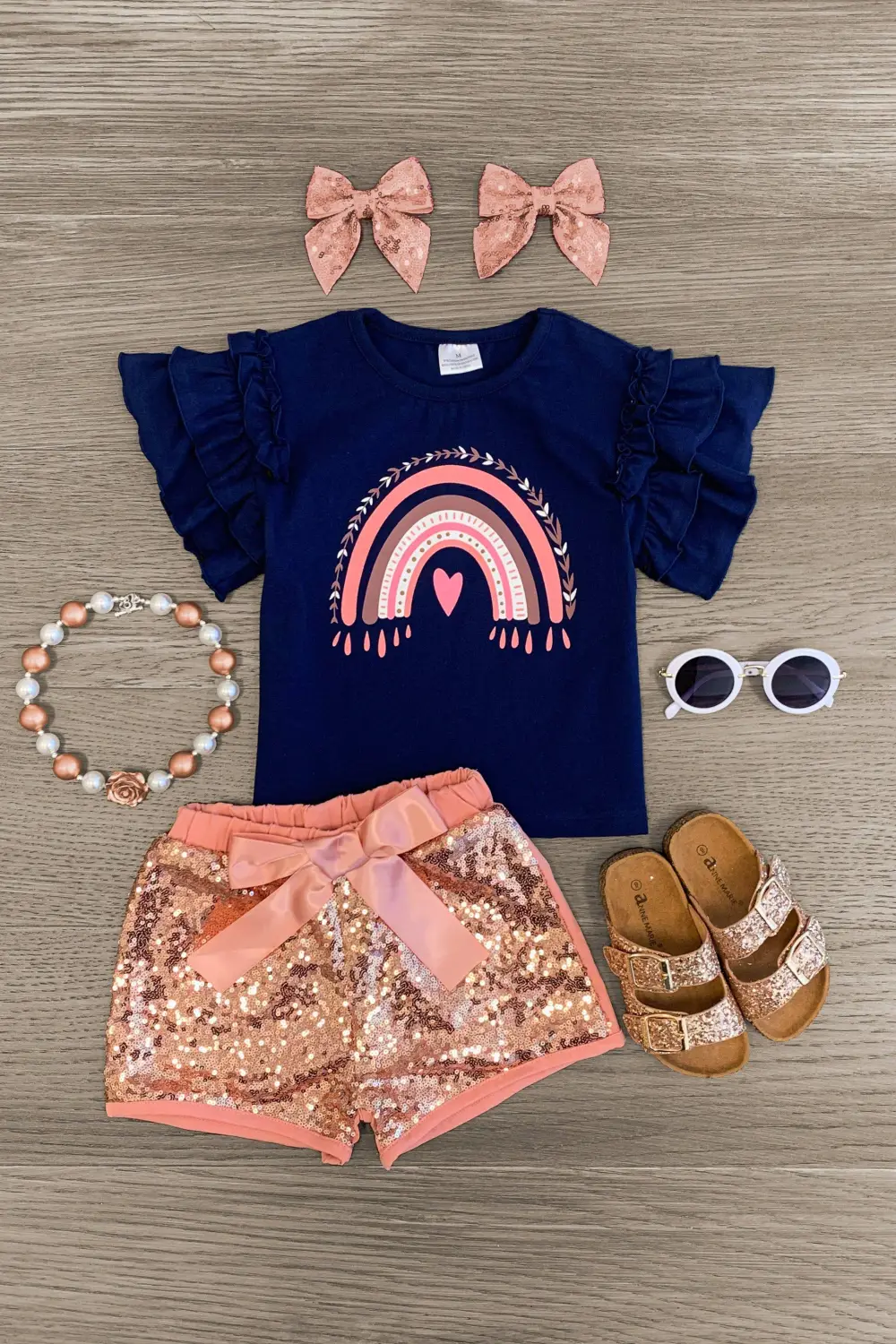 Navy & Pink Rainbow Sequin Short Set