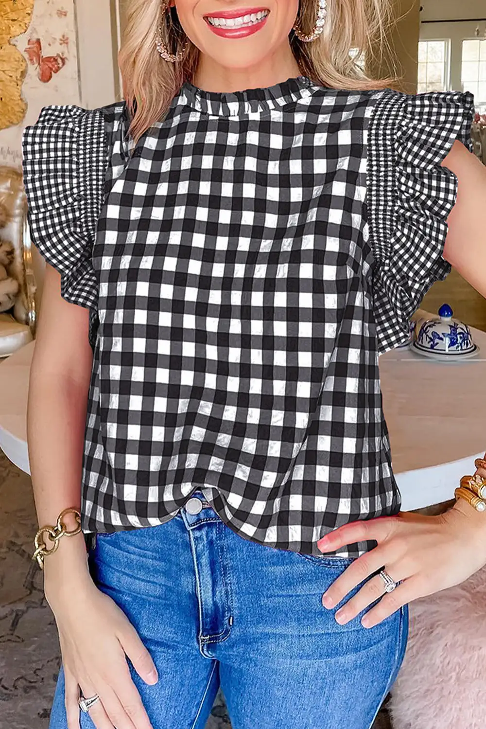 Plaid Ruffled Frilled Blouse
