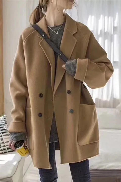 Double Face Faux Woolen Lapel Coat