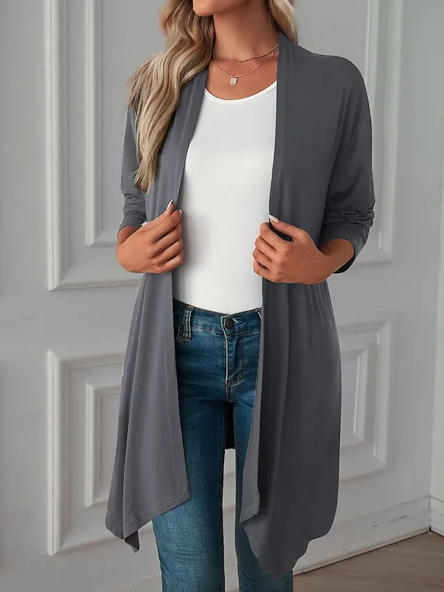 Women's Cardigan Crew Neck Knit Asymmetric Hem Spring Fall Daily Casual Long Sleeve Solid Color Plain Black Wine