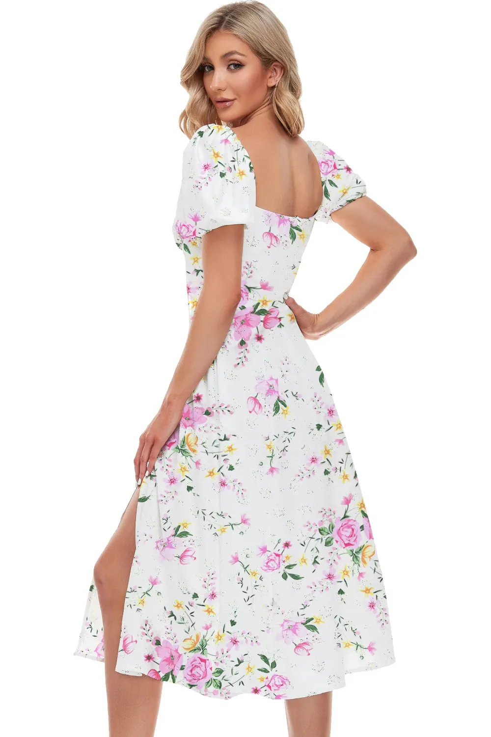EREEGIAN Womens Square Neck Floral Dress
