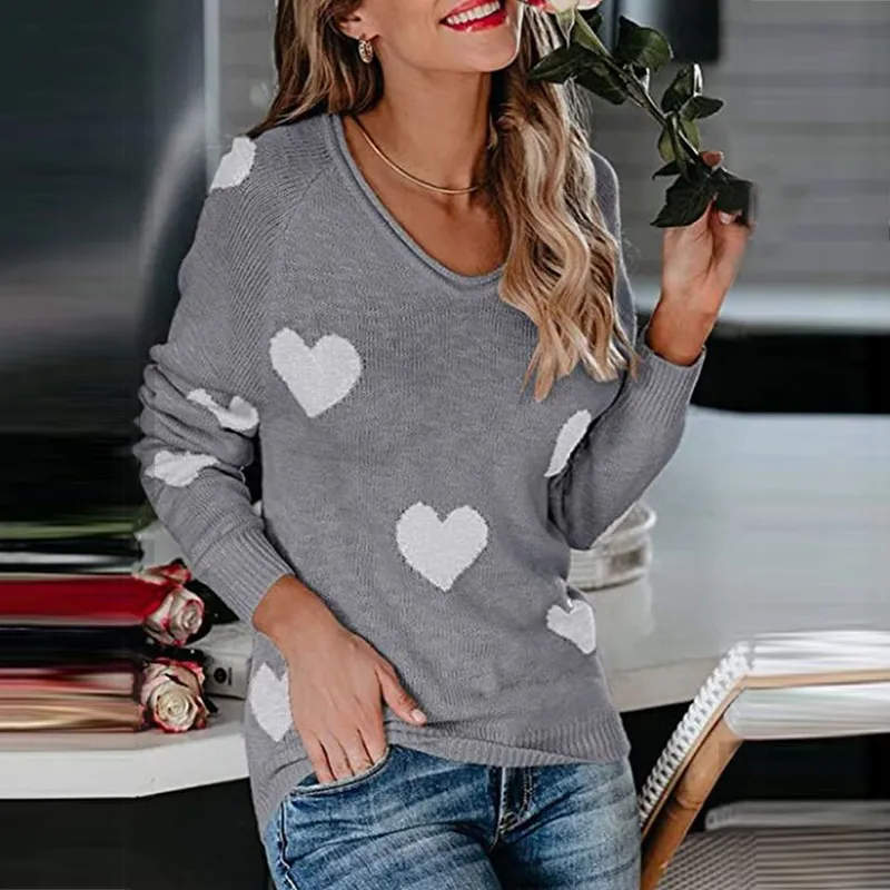 Loose Love Valentine'S Day V-Neck Knit Sweater