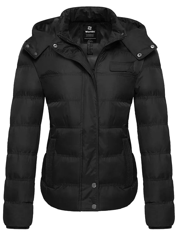 Women's thick winter jacket quilted warm down jacket with detachable hood
