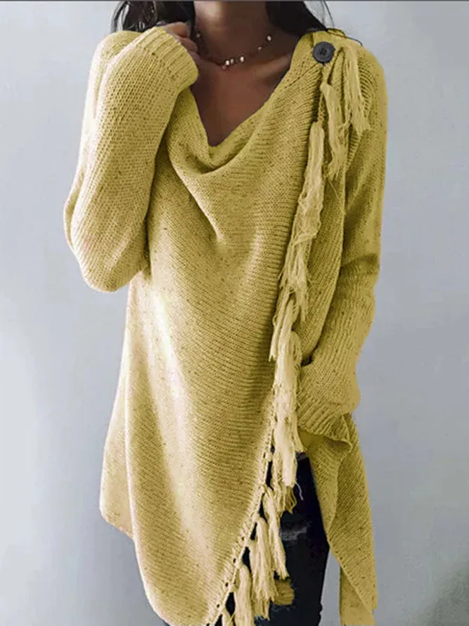 Long Sleeve Cowl Neck Plain Cotton Tops