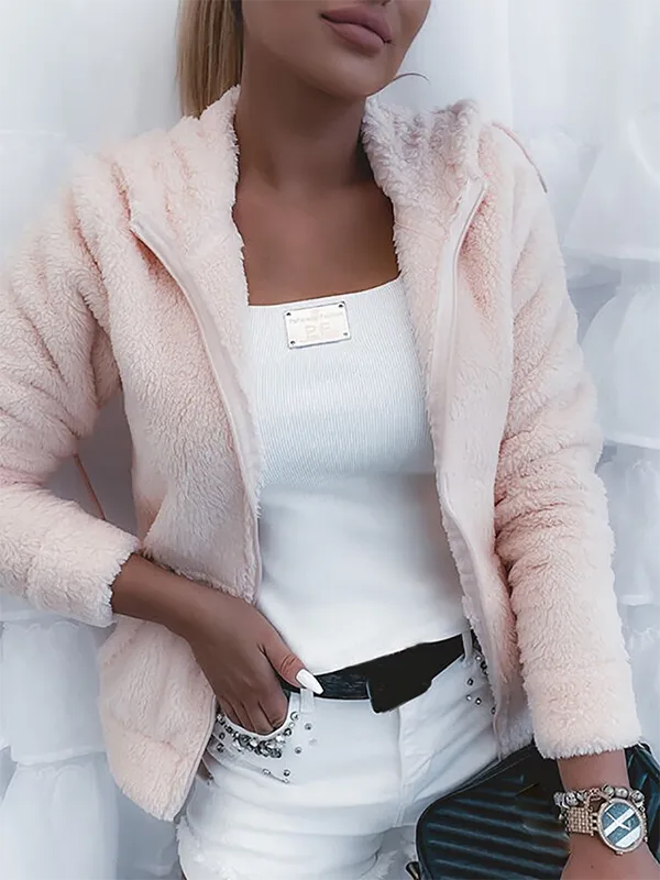Plain Casual Hoodie Teddy Jacket