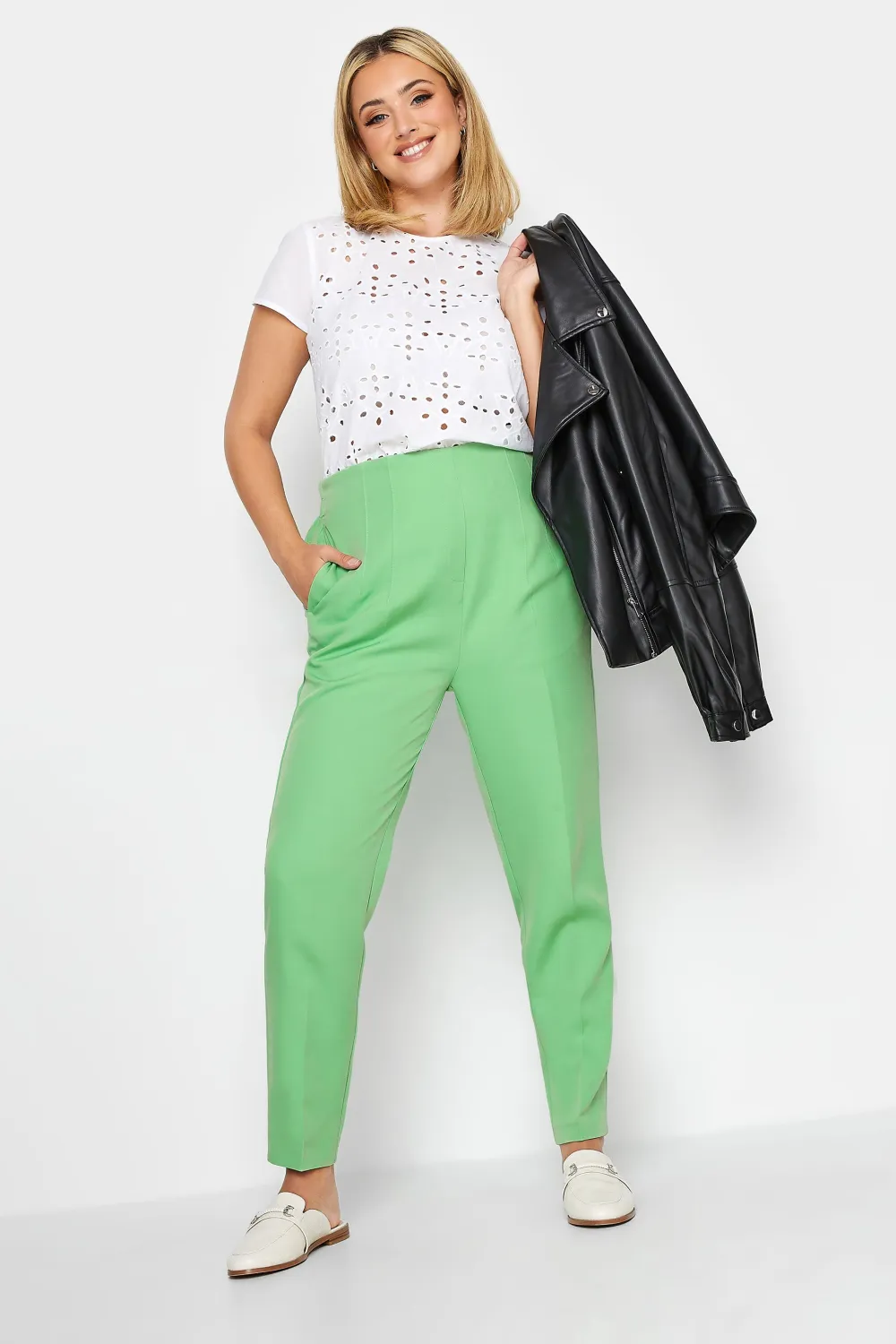 YOURS Curve Bright Pink Darted Waist Tapered Trousers
