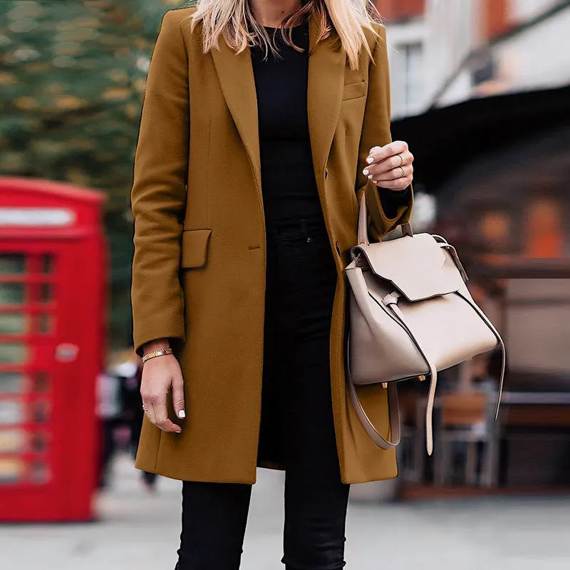 Solid Front Pockets Single Button Coat