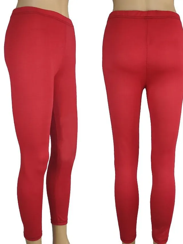 Women's Solid Leggings Lake blue Sapphire Wine Red Mid Waist Fashion Tights Casual Weekend High Elasticity Full Length Tummy Control Plain S M L XL 2XL / Skinny