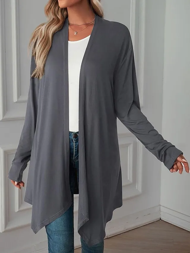Women's Cardigan Crew Neck Knit Asymmetric Hem Spring Fall Daily Casual Long Sleeve Solid Color Plain Black Wine