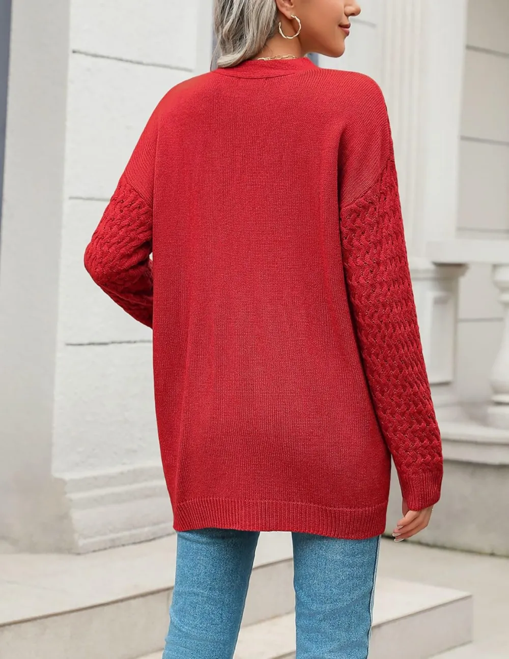 Womens 2024 Long Sleeve Chunky Cable Knit Fall Cardigans Sweaters Button Down Open Front Outerwear with Pockets