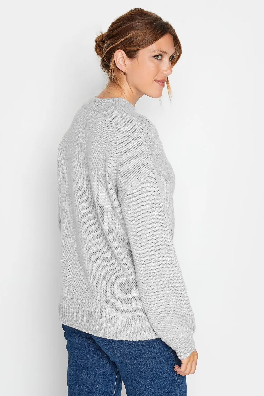 LTS Tall Grey Chunky Cable Knit Jumper