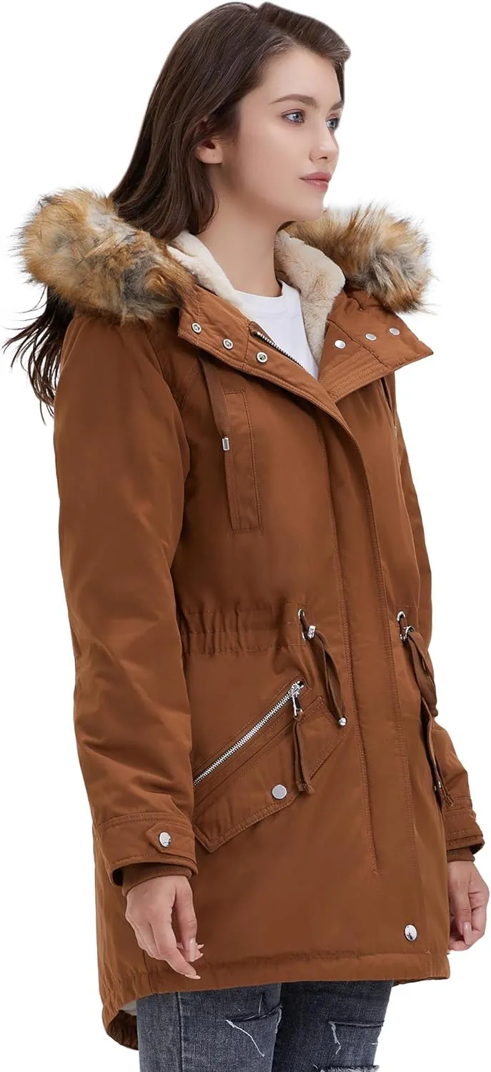 Women's Winter Coats Fleece Lined Parka Jacket Hooded Long Winter Warm Parka Coat with Pockets