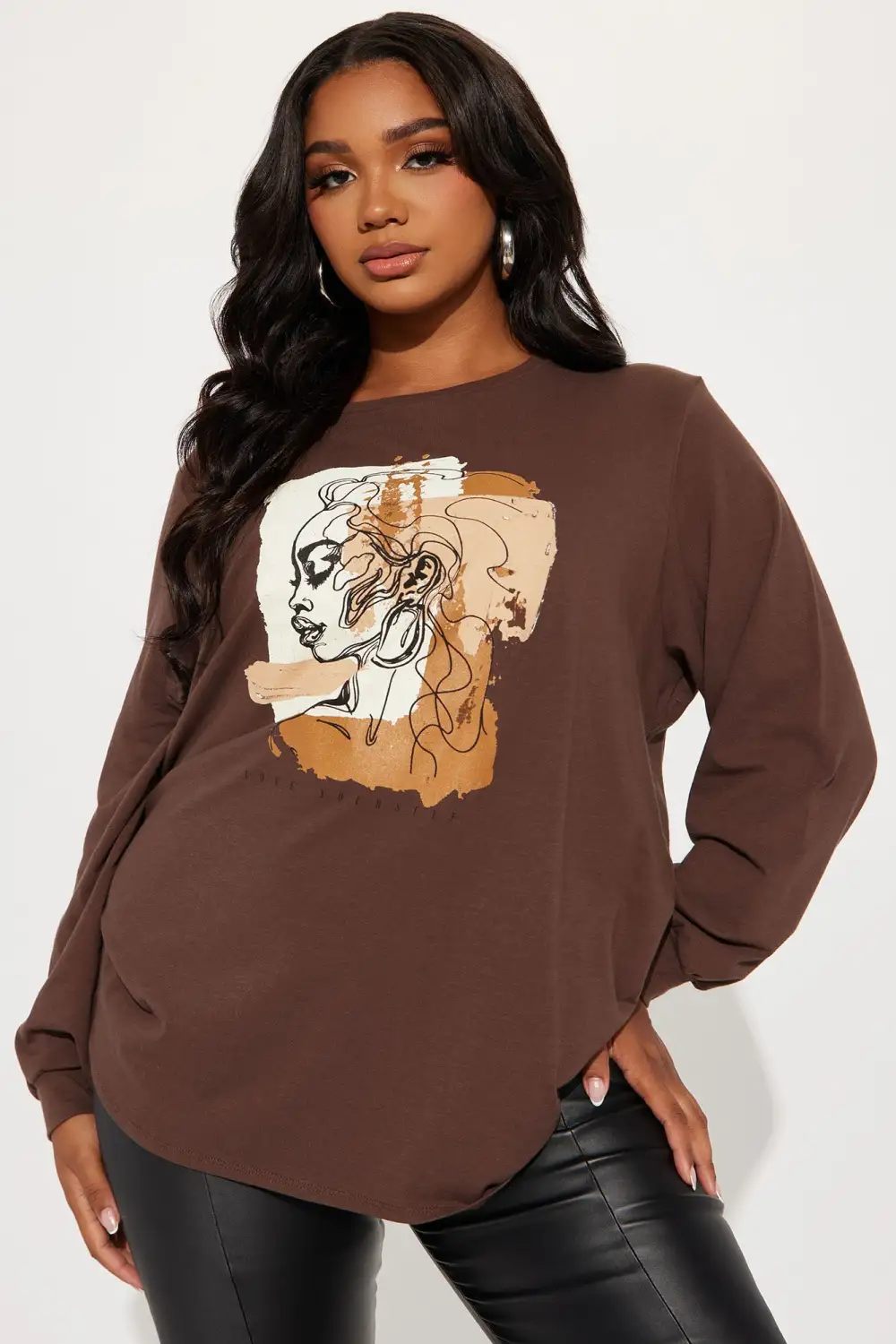 Love Yourself Long Sleeve Graphic Tshirt - Brown