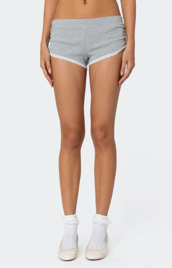 Edikted Kadence Ruched Lace Trim Shorts
