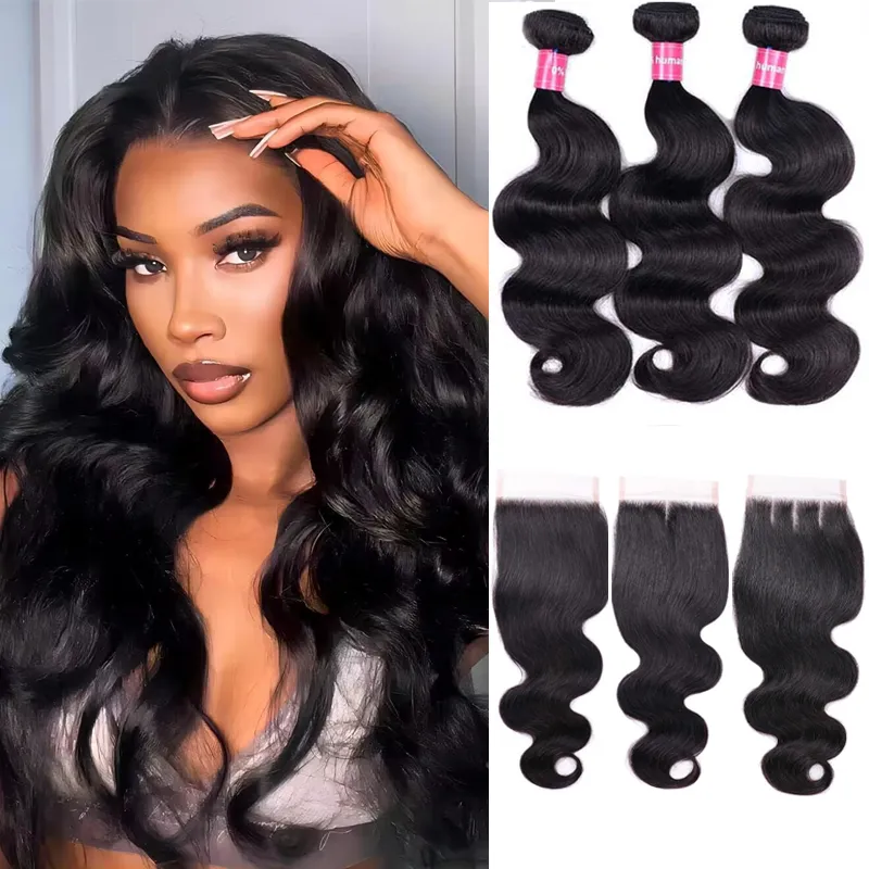 Sterly Hair Affortable Body Wave 3 Bundles With 4×4 Lace Closure 100% Unprocessed Virgin Human Hair