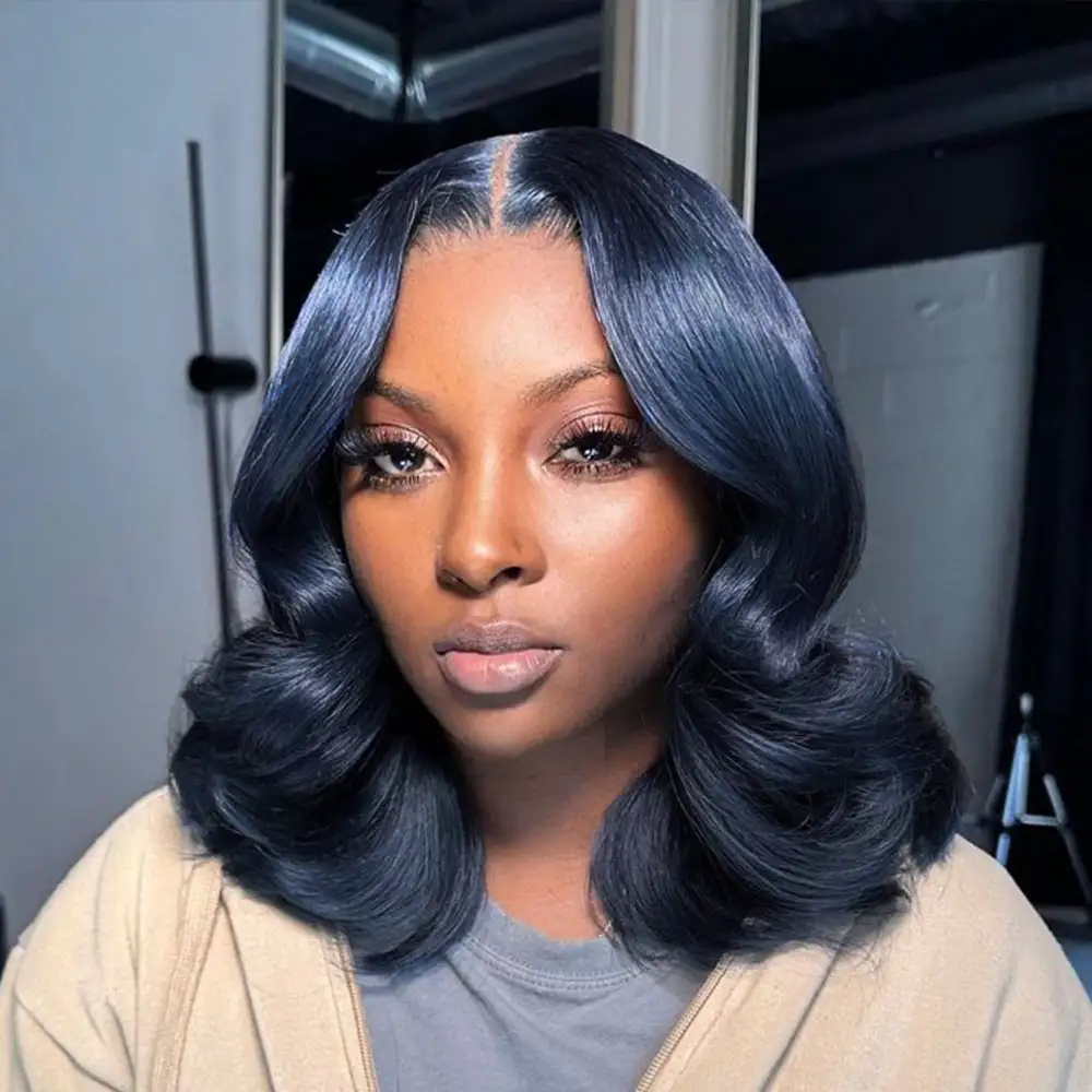 Glueless Midnight Blue Bob Wig Glueless Flexi-Fit Invisi Drawstring Cap Trendy Colored Human Hair Wigs