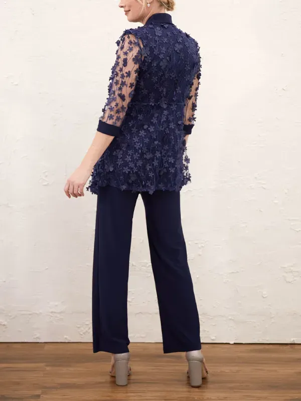 Floral Vest Long Sleeve Top Trousers Three-Piece Suit