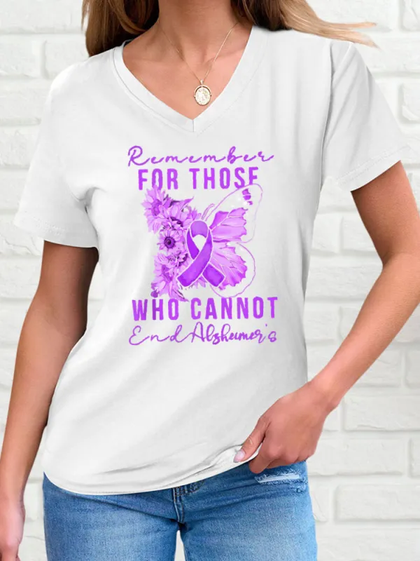 Women'S V-Neck Short-Sleeved T-Shirt Remember For Those Who Cannot Alzheimer'S Awareness Prints