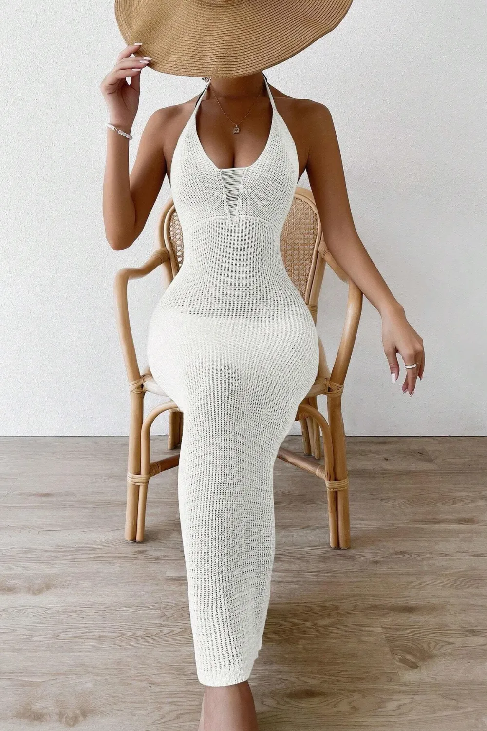 Ripped Tie Backless Halter Cover Up Dress