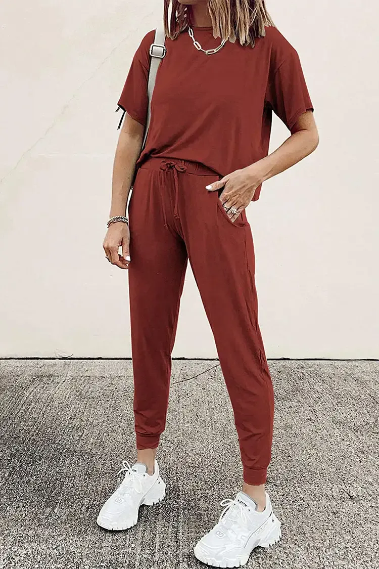 Two Piece Outfit Short Sleeve  Pullover Tops Tracksuits