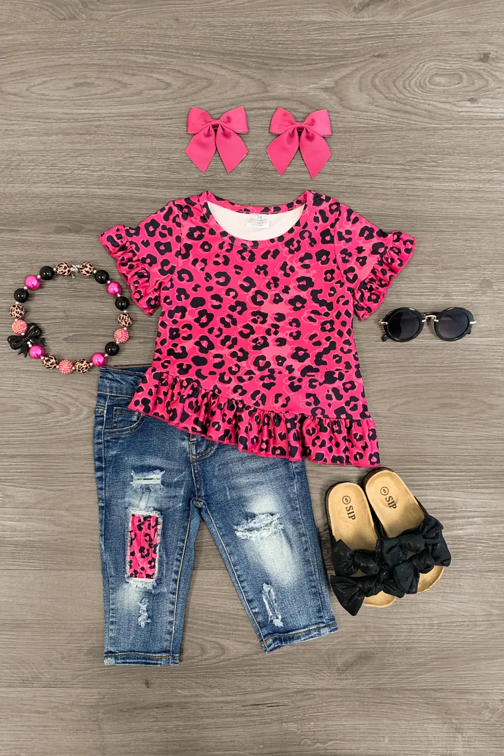 Hot Pink Cheetah Denim Capri Set