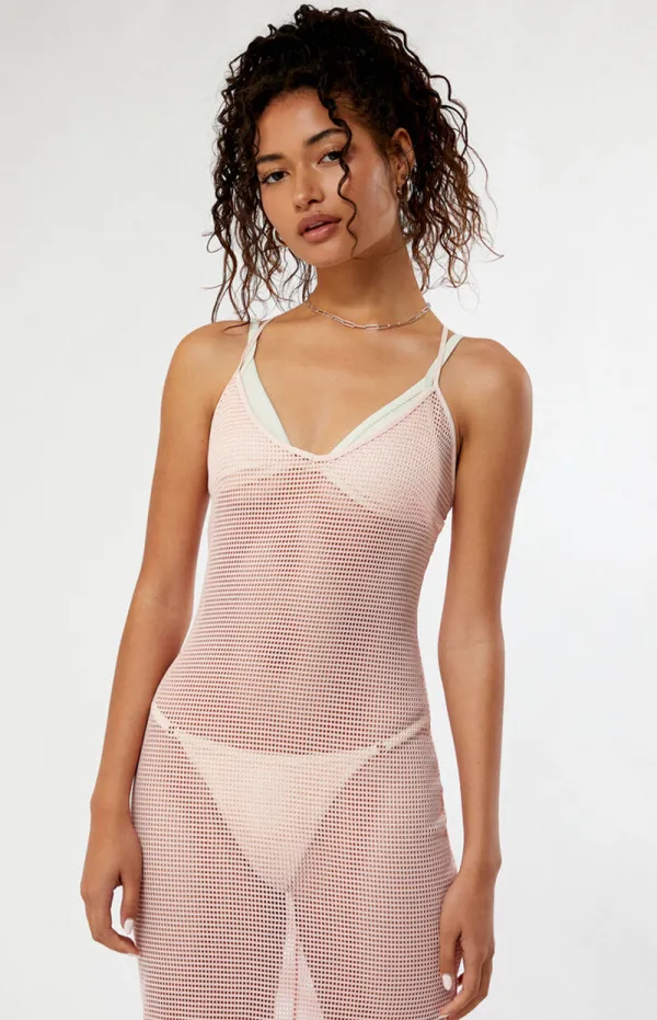 LA Hearts Mesh Tie Back Midi Dress