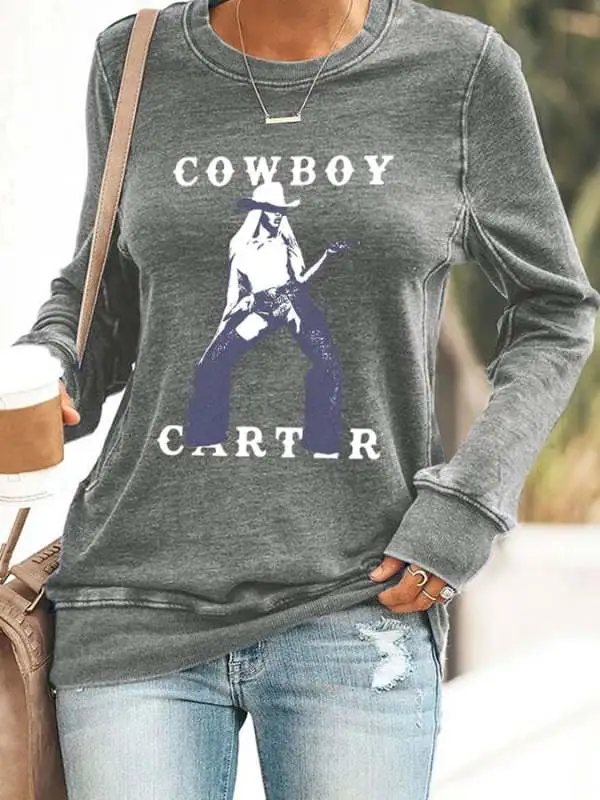 Retro Country Western Music Cowboy Print Sweatshirt