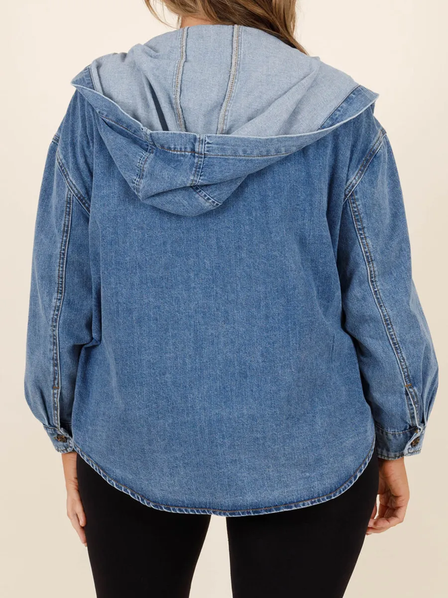 单个sku，存在原价-Multi pocket hooded denim jacket