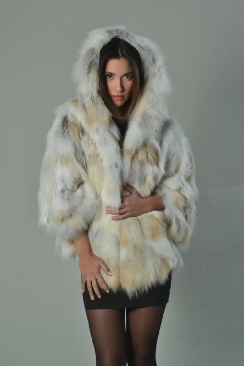 Golden Fox Fur Cape Hooded