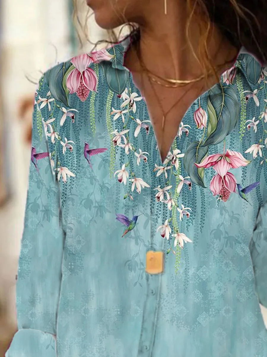Floral Print Loose Casual Long-sleeved Blouse