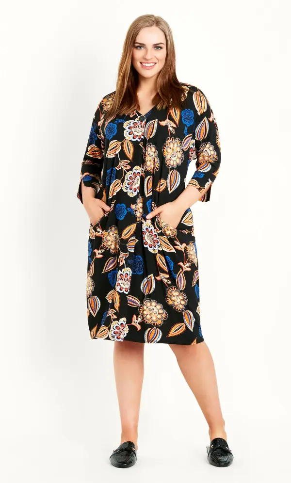 Evans Blue Paisley Mixed Print Pocket Dress