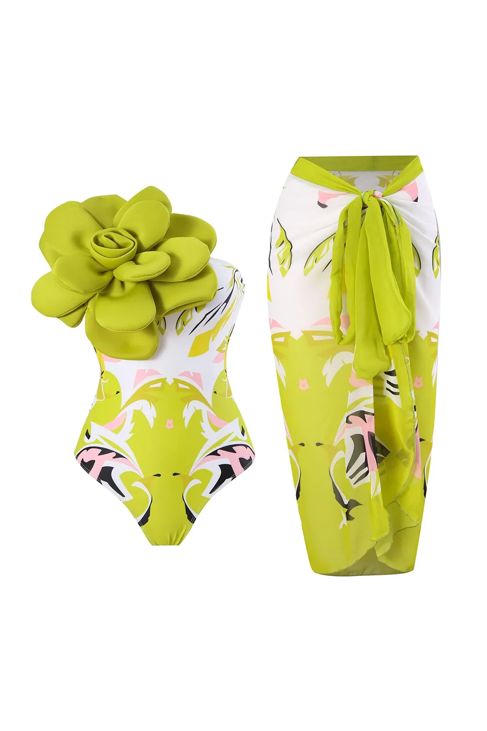 Floral Print Strapless Flower Two Piece Bathing Suit