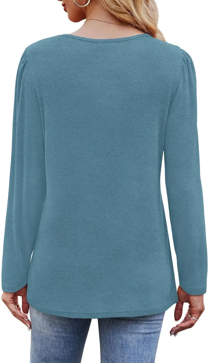 OFEEFAN Long Sleeve Shirts for Women Fall Fashion 2024 Dressy Casual Blouses Trendy Pleated Tunic Tops for Leggings