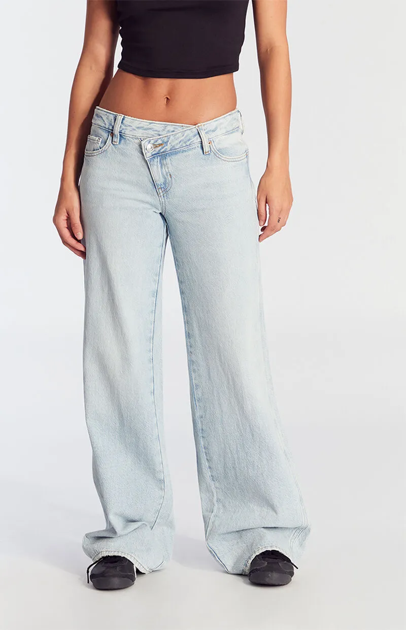 PacSun Casey Asymmetrical Low Rise Baggy Jeans Light Indigo