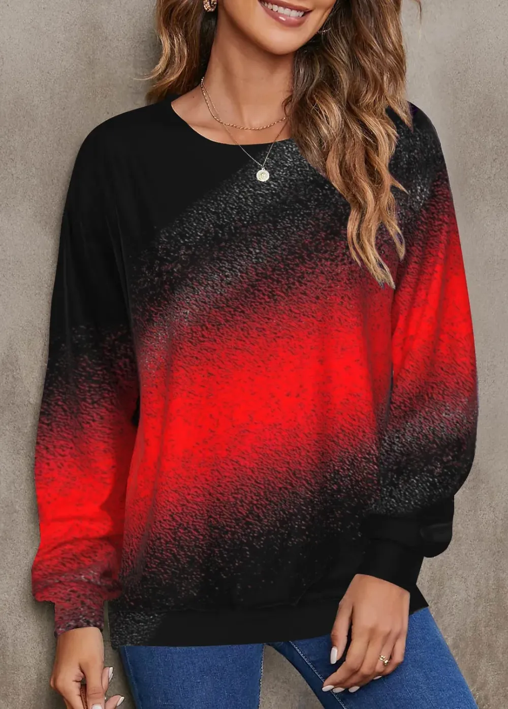 Ombre Navy Round Neck Long Sleeve Sweatshirt