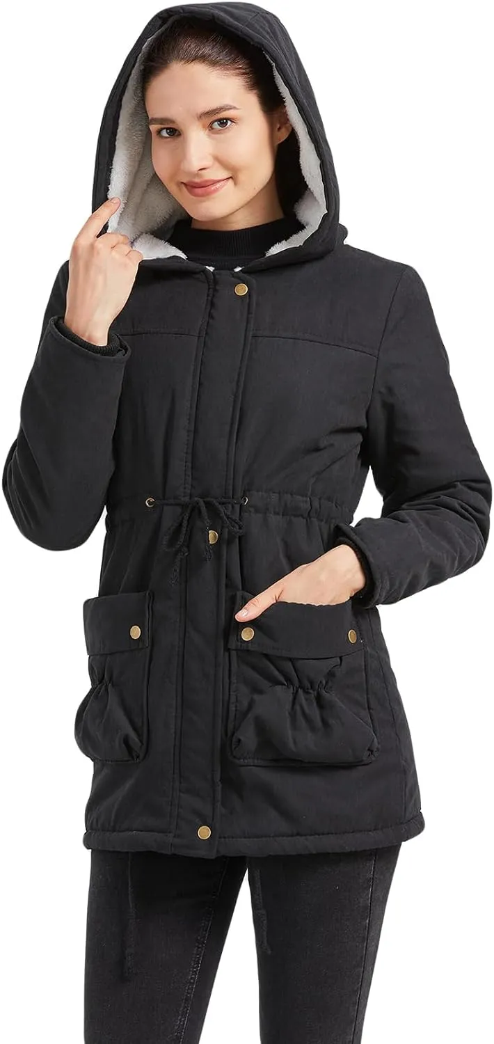 Women's Winter Mid Length Thick Warm Faux Lamb Wool Lined Jacket Coat