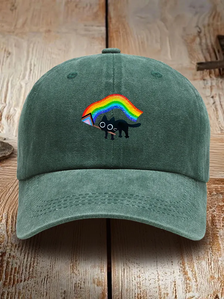 Proud Moon Kitten Rainbow Flag Printed Baseball Cap