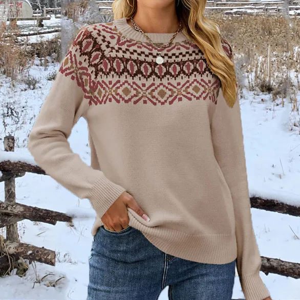 Vintage Jacquard Color Block Sweater