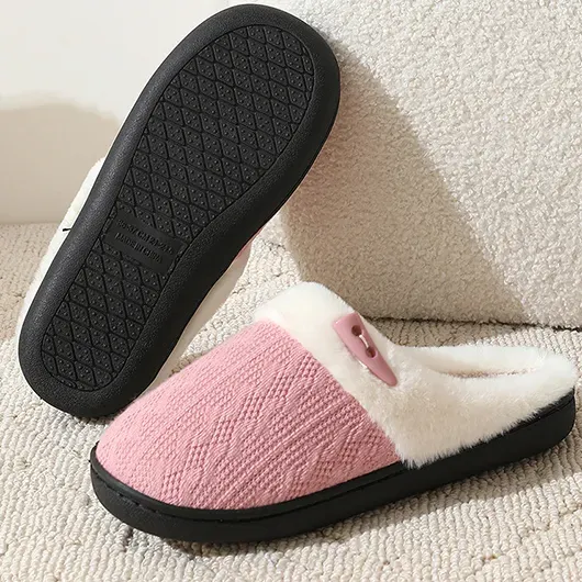 Light Pink Closed Toe Falt Tweed Slippers