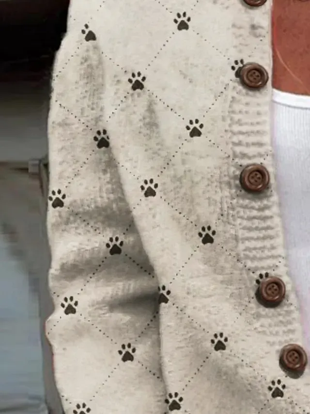 Women's Sweater Daily Graphic Crew Neck Print Long Sleeve Regular Tops Knit Weekend Beige Fall Winter