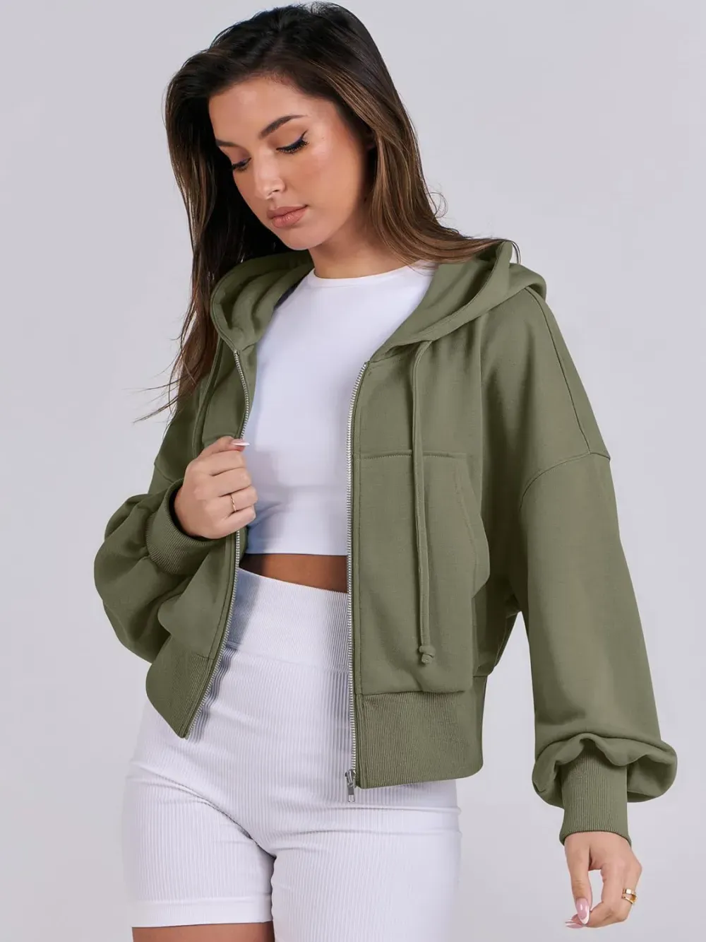 Women's Zip Up Hoodies Cropped Sweatshirts Full Zip Jackets Casual Fashion Fall Outfits Winter Clothes
